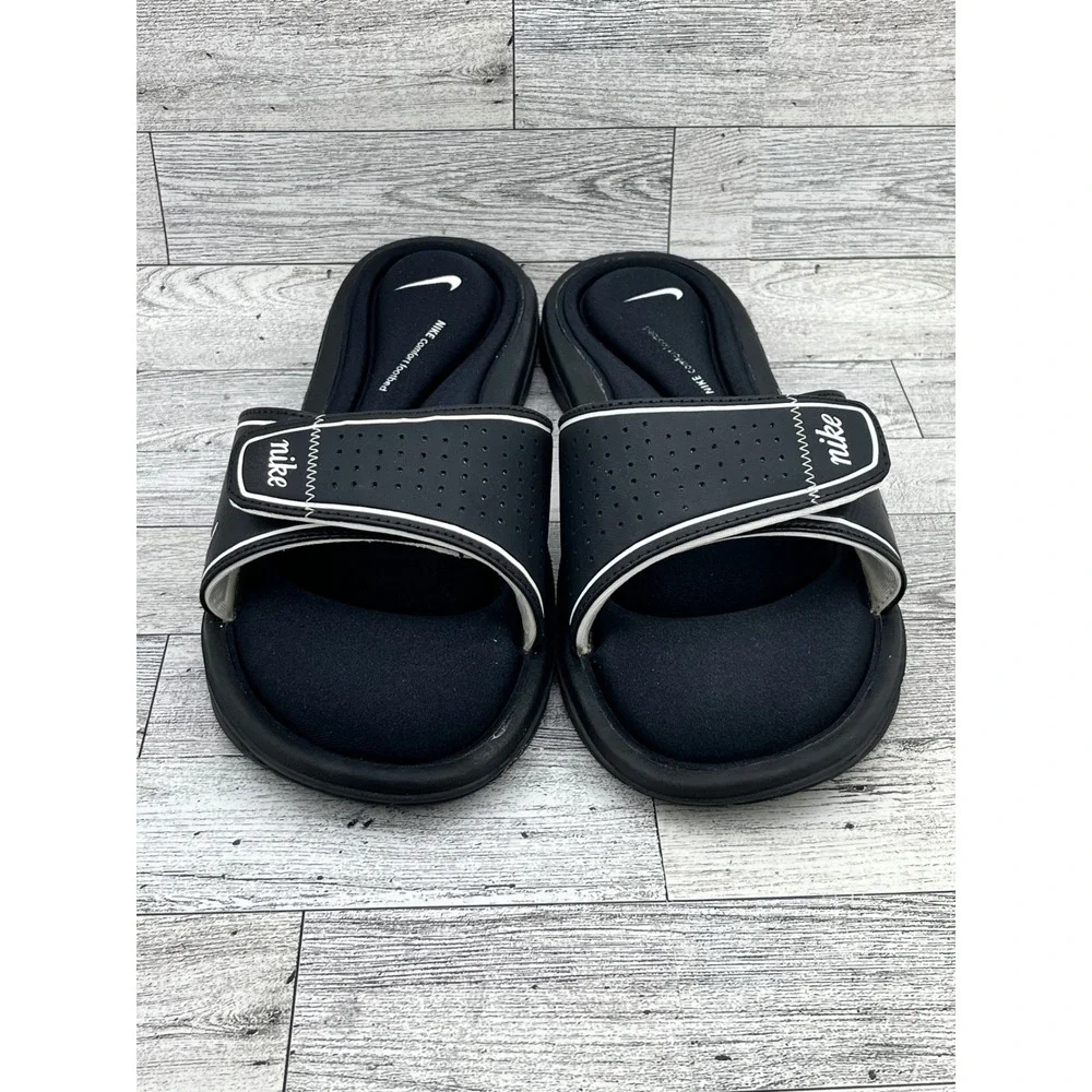Nike Comfort‎ Footbed Slides Sandals Black White Adjustable Strap Women Size 11